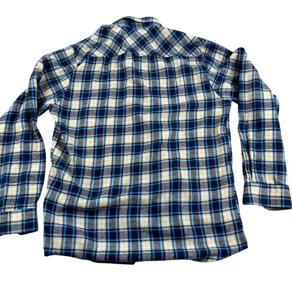 Steel and Jelly Mens Flannel Shirt Large Blue & White Plaid Button-Up Long Sleev - Picture 2 of 9